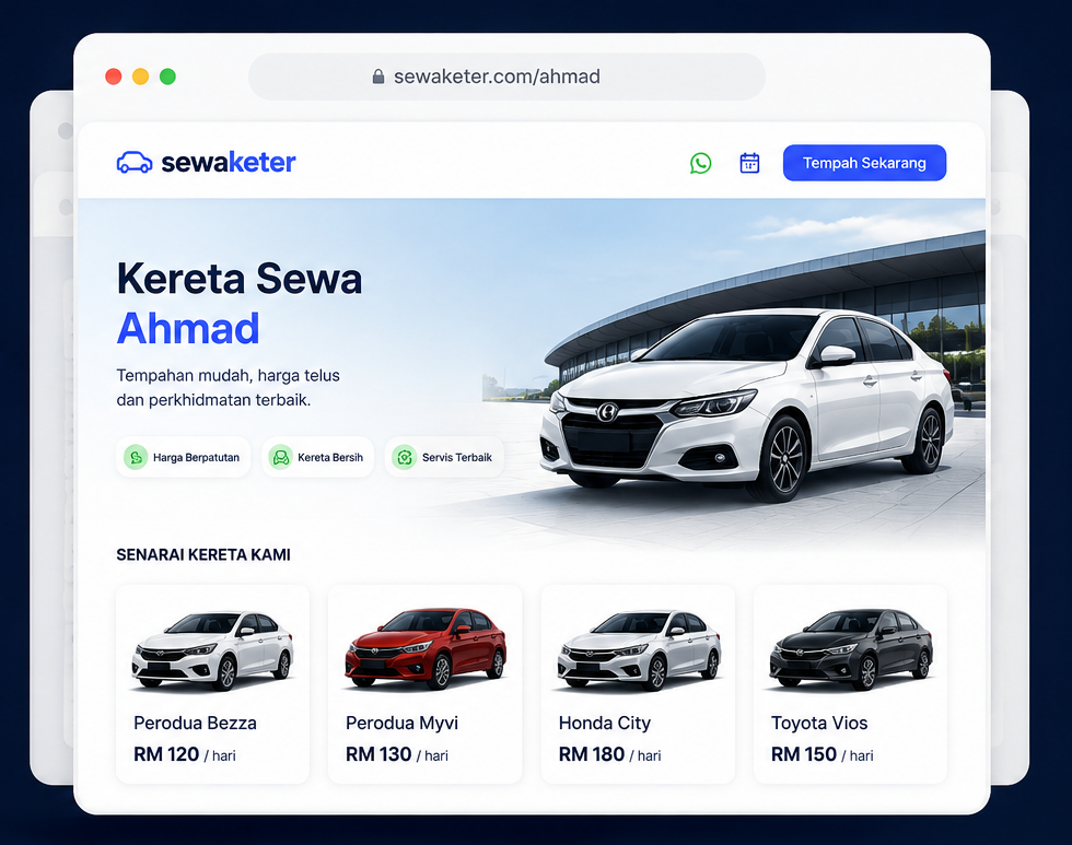 Contoh laman kereta sewa SewaKeter